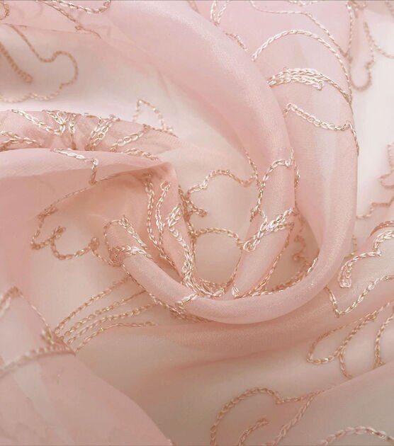 Pink Floral Embroidered Organza Fabric, , hi-res, image 5