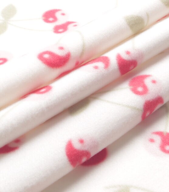Nostalgic Cherries on White Blizzard Fleece Fabric, , hi-res, image 3