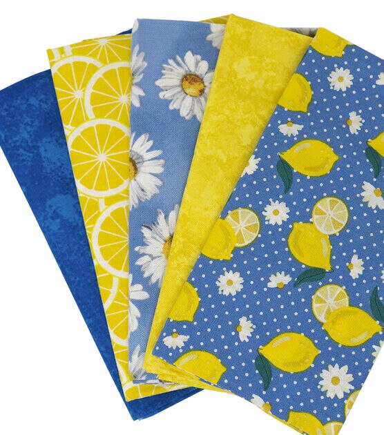 SINGER 18" x 21" Yellow Lemon Floral Cotton Quarter Bundle 5pc, , hi-res, image 2