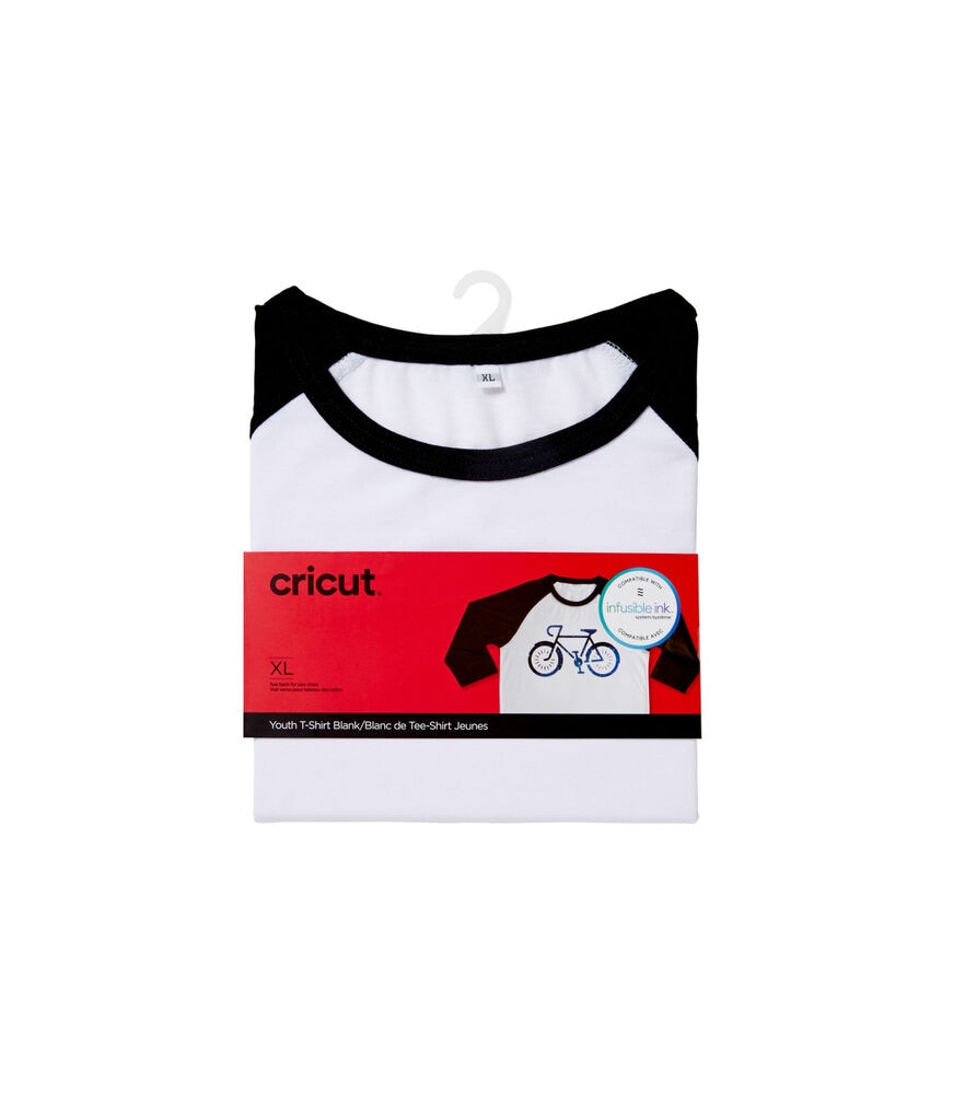 Cricut Black & White Unisex Youth Raglan Baseball T Shirt Blank, X Large, swatch