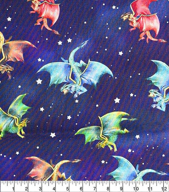 Dragons And Stars On Navy Novelty Print Fabric, , hi-res, image 2