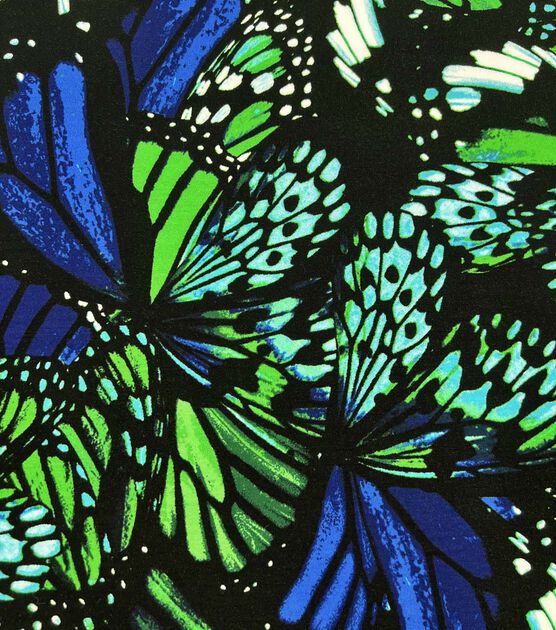 Blue & Green Butterfly Wings Rayon Spandex Knit Fabric