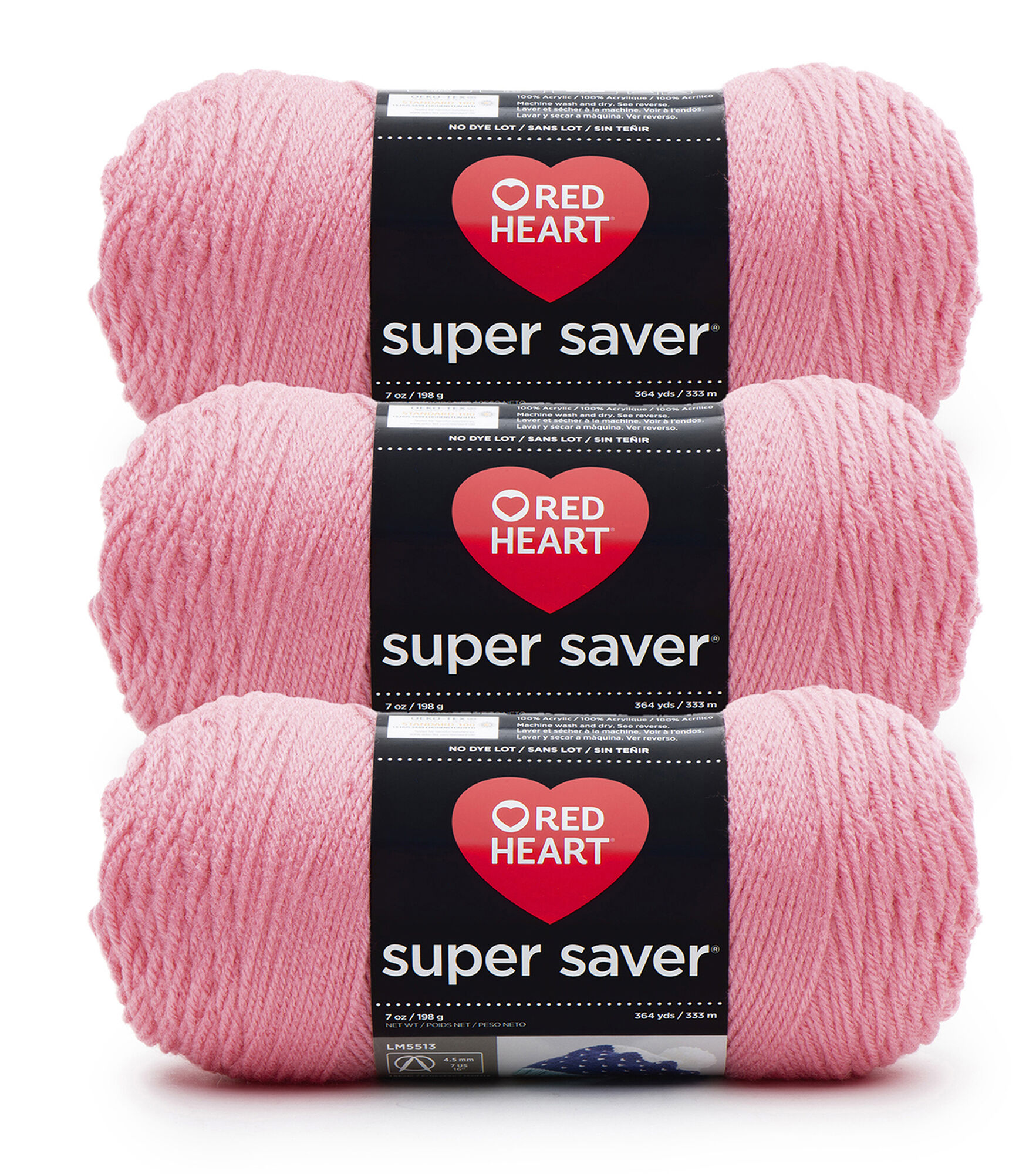 Red Heart Super Saver Worsted Acrylic Yarn 3 Bundle, Perfect Pink, hi-res