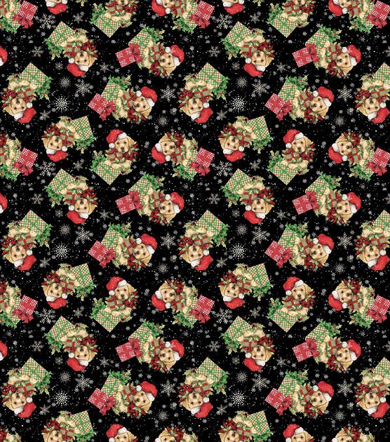 Christmas Puppies by Susan Winget Quilt Cotton Fabric By The Yard - Merchlet