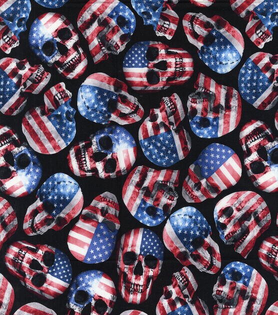 Hi Fashion Flag Skulls On Black Patriotic Cotton Fabric | JOANN