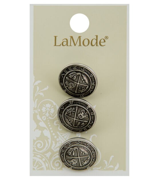 La Mode 3/4" Silver Round Shank Buttons 3pk