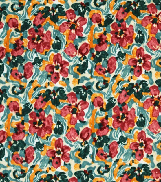 Multicolor Painted Floral Luxe Fleece Fabric