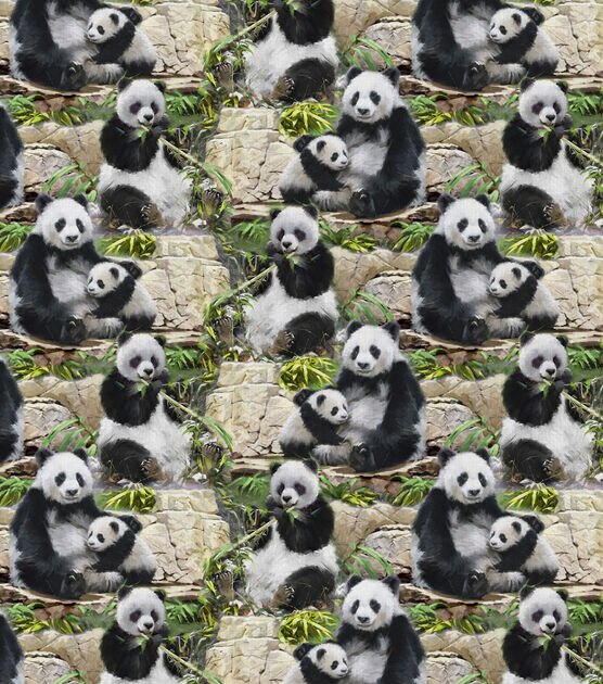 pale pink checkered panda bear animal flannel fabric USA Fabric by