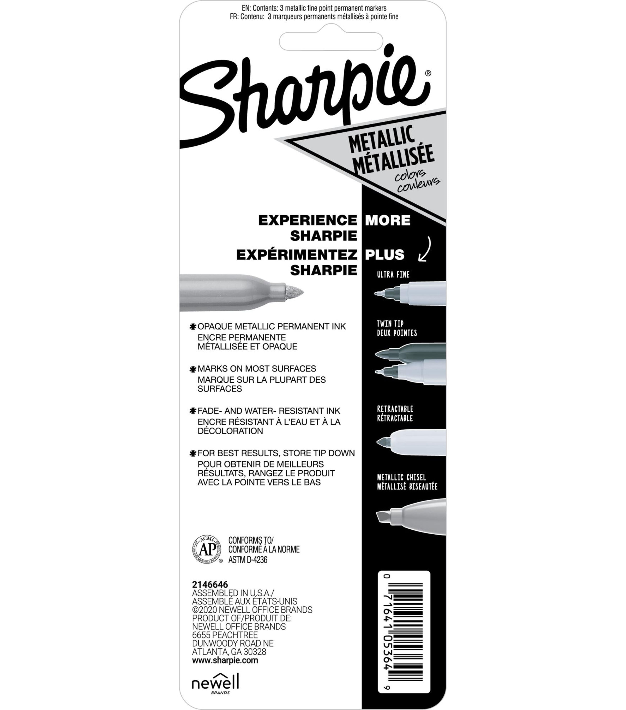 Sharpie Metallic Fine Point Permanent Markers 3 Pkg Gold, Silver & Bronze