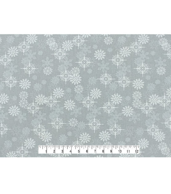 Silver Snowflakes on White Glitter Christmas Cotton Fabric