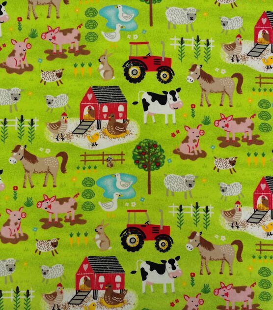 Flannel Fabric - Farm Animals Aqua - By the yard - 100% Cotton Flannel -  Merchlet