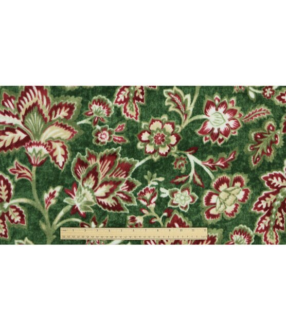 Red Floral Print on Green Luxe Fleece Fabric, , hi-res, image 4