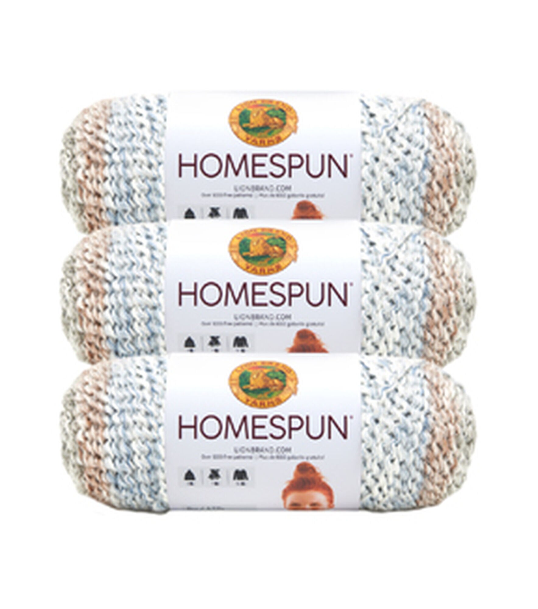 Lion Brand Homespun 185yds Bulky Acrylic Yarn 3 Bundle, Beachside Stripes, hi-res