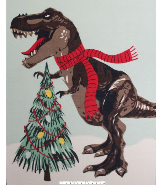 48" Wide Christmas Dinosaur No Sew Fleece Blanket, , hi-res, image 3