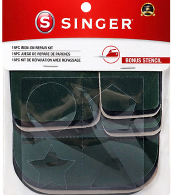 SINGER® Decorative Print & Solid DIY Iron-On Fabric Patch Kit with 2 Bonus  Stencils