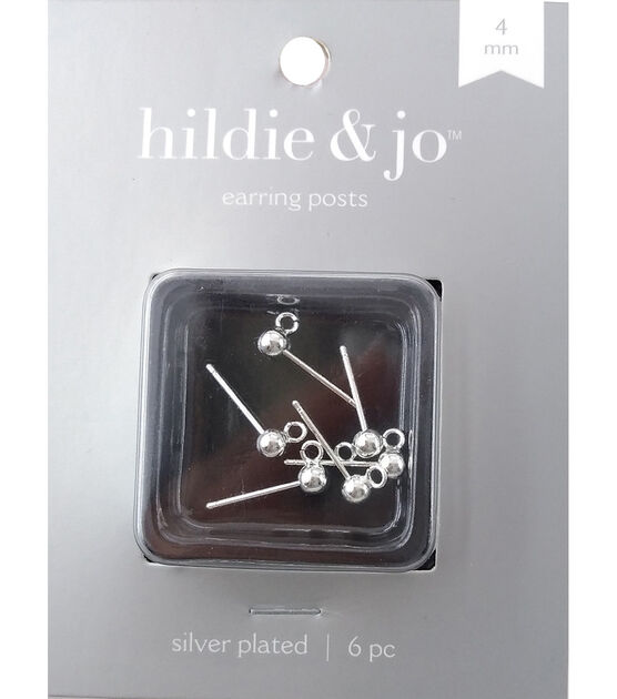 4mm Silver Plated Metal Ball Earring Posts 6pk by hildie & jo