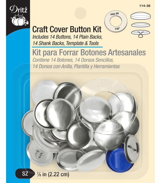 Dritz 7/8 Craft Cover Button Kit, 14 Sets, Nickel