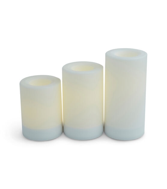 Flameless White LED Indoor Outdoor Trio Pillar Candles with Timer, , hi-res, image 3