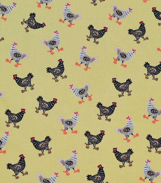 Novelty Cotton Fabric Yellow Pattern Chickens, , hi-res, image 2