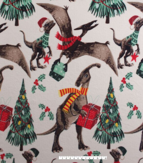 48" Wide Christmas Dinosaur No Sew Fleece Blanket, , hi-res, image 4