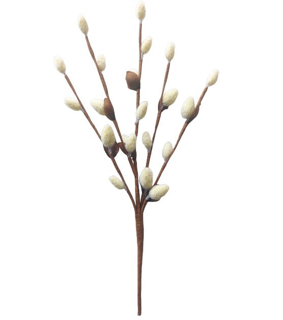 11" Spring Cream Pussy Willow Branch Pick by Bloom Room