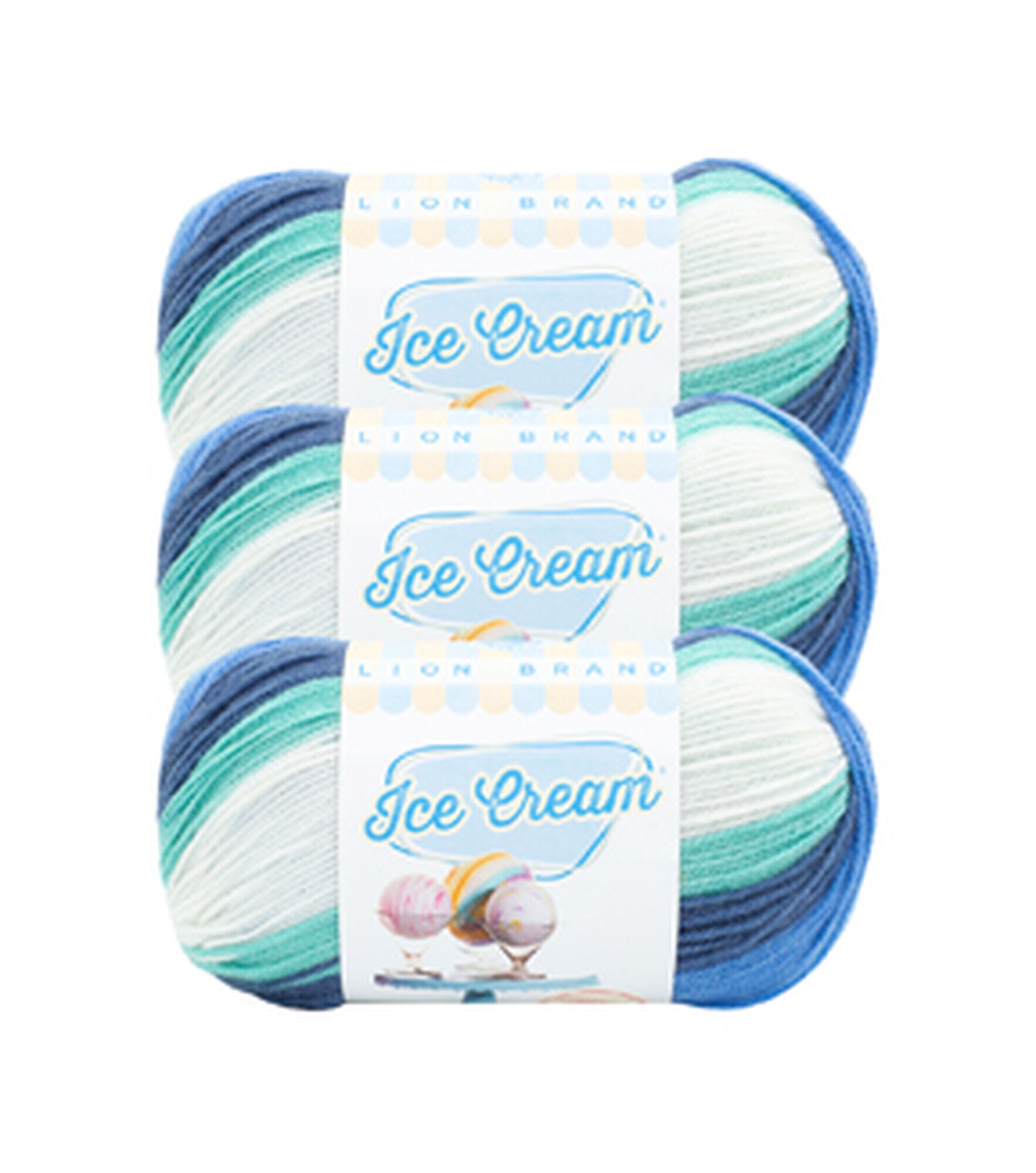 Lion Brand Yarn - Ice Cream - 3 Pack with Pattern Cards in Color (Ube)