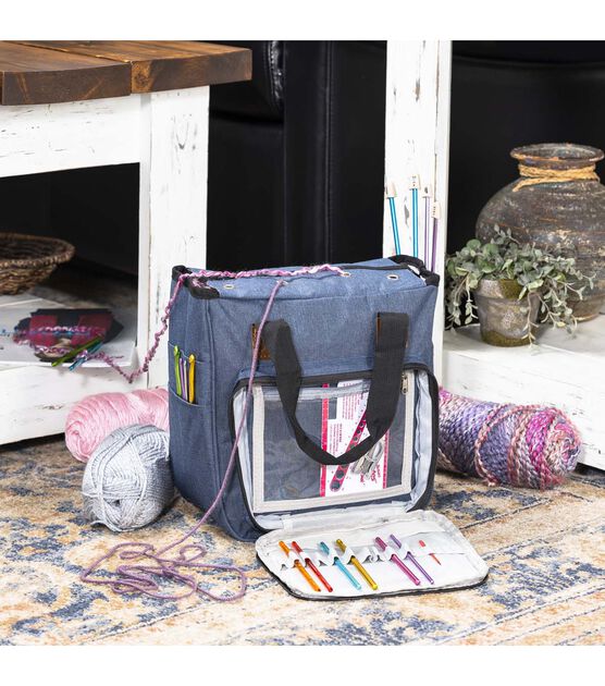 Big Twist Knitting Bag Yarn Storage Tote - Portable Craft Organizer for Yarn, Knitting Needles, and Crochet Accessories - Project Suppl