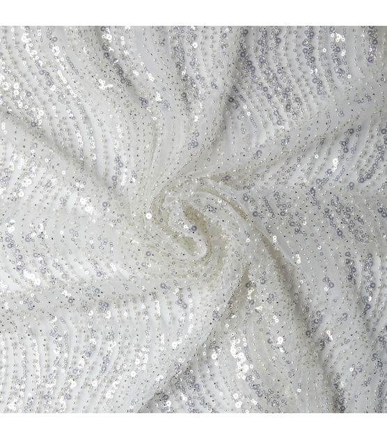 Badgley Mischka White Beaded Sequin Mesh Fabric, , hi-res, image 3