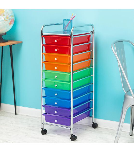 15" x 38" Multicolor 10 Drawer Rolling Storage Cart by Top Notch, , hi-res, image 2