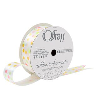 Offray 7/8x9' Paw Animal Print Single Faced Satin Ribbon White and Black