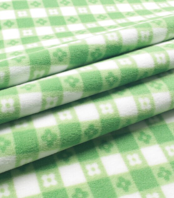 Green Floral Gingham Green Anti Pill Plush Fleece Fabric, , hi-res, image 3