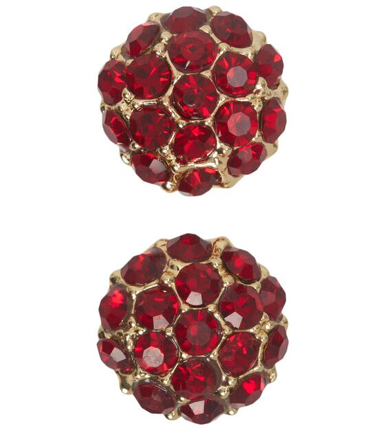 Red clear buttons with pin shank in antique goldtone