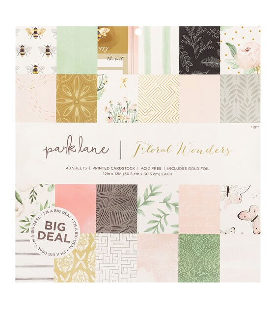 Park Lane 12x12 Cardstock Paper, 48 Sheets - Double Sided Multi Colored Cardstock, Textured Sheets - Thick Scrapbook Paper for Crafts A