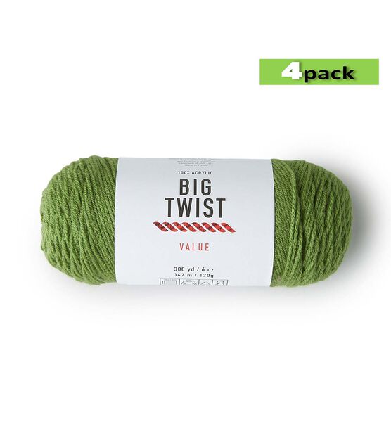 4pk Solid Green Medium Weight Acrylic 380yd Value Yarn by Big Twist by Big  Twist