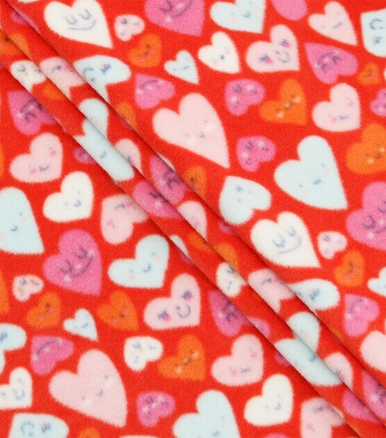 Hearts on Red Anti Pill Plush Fleece Fabric by POP!, , hi-res, image 2