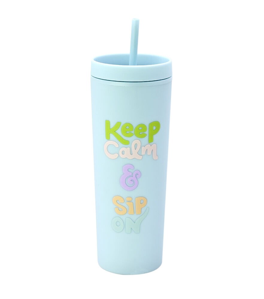 17oz Summer Skinny Tumbler With Straw by Happy, Blue, swatch, image 1