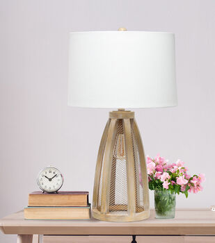 White & Wood Arched Candle Warmer Lamp