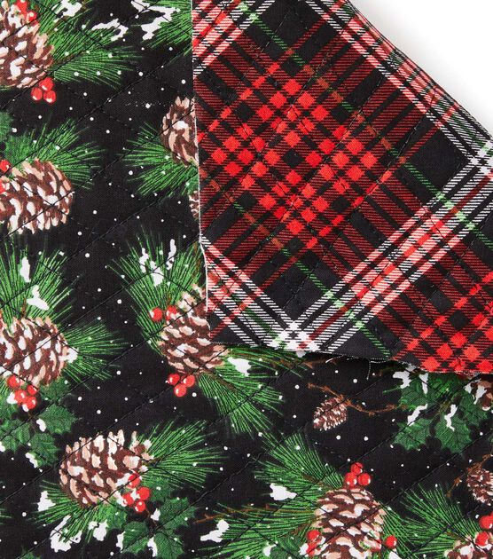 Pinecones & Plaid Double Faced Pre Quilted Christmas Cotton Fabric, , hi-res, image 3