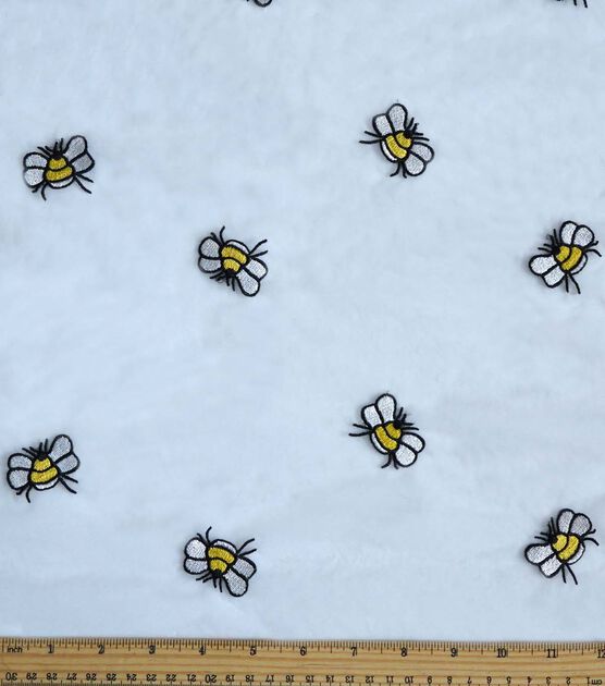 Embroidered Bees on Blue Mesh Fabric by Glitterbug, , hi-res, image 2