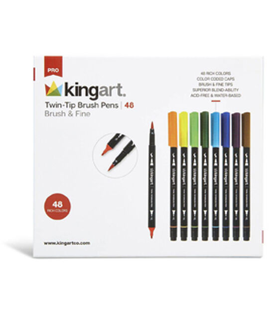KINGART Dual Tip Brush Pen Art Markers Set of 48 Unique Colors