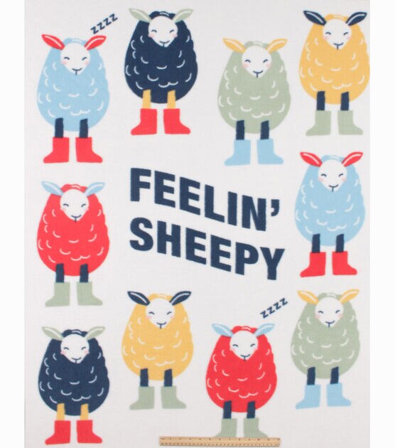 48" Wide Feelin Sheepy on White No Sew Fleece Blanket, , hi-res, image 3