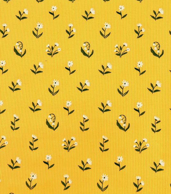 Lily of The Valley on Yellow Rib Knit Fabric