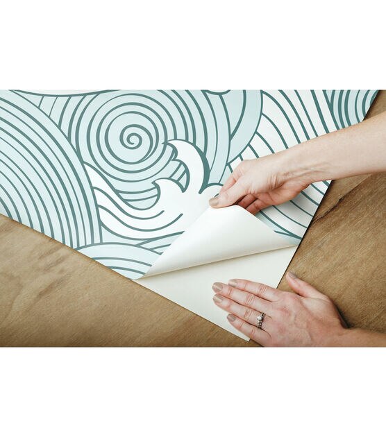 RoomMates 18" x 18' Teal Asian Waves Peel & Stick Wallpaper, , hi-res, image 7