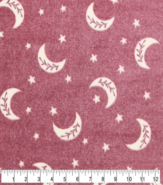 Glow in the Dark Moon and Stars Fabric, Celestial Night Sky on Sundown Pink  and Dark Blue Nursery Quilting Cotton Fabric by Lewis and Irene 