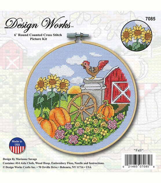 Fall Hoop Counted Cross Stitch Kit - Needlework Projects, Tools