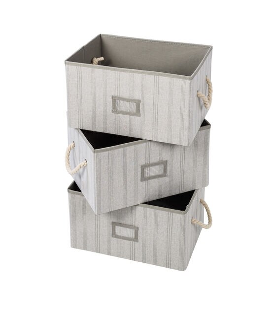 Honey Can Do Set of 3 Large Fabric Storage Bins with Handles, Heather - Gray