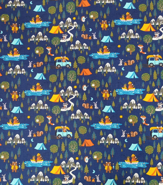 Camp on Blue Novelty Cotton Fabric by POP!