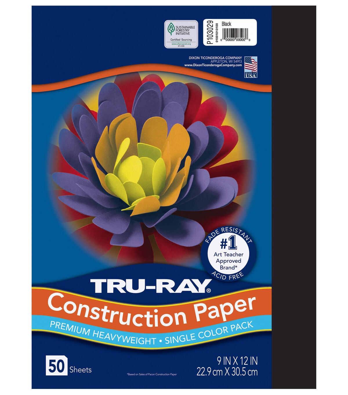 Tru-Ray 50 Sheet 9 x 12 Black Construction Papers