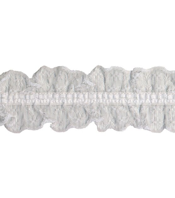 White Ruffled Stretch Lace Trim, , hi-res, image 2
