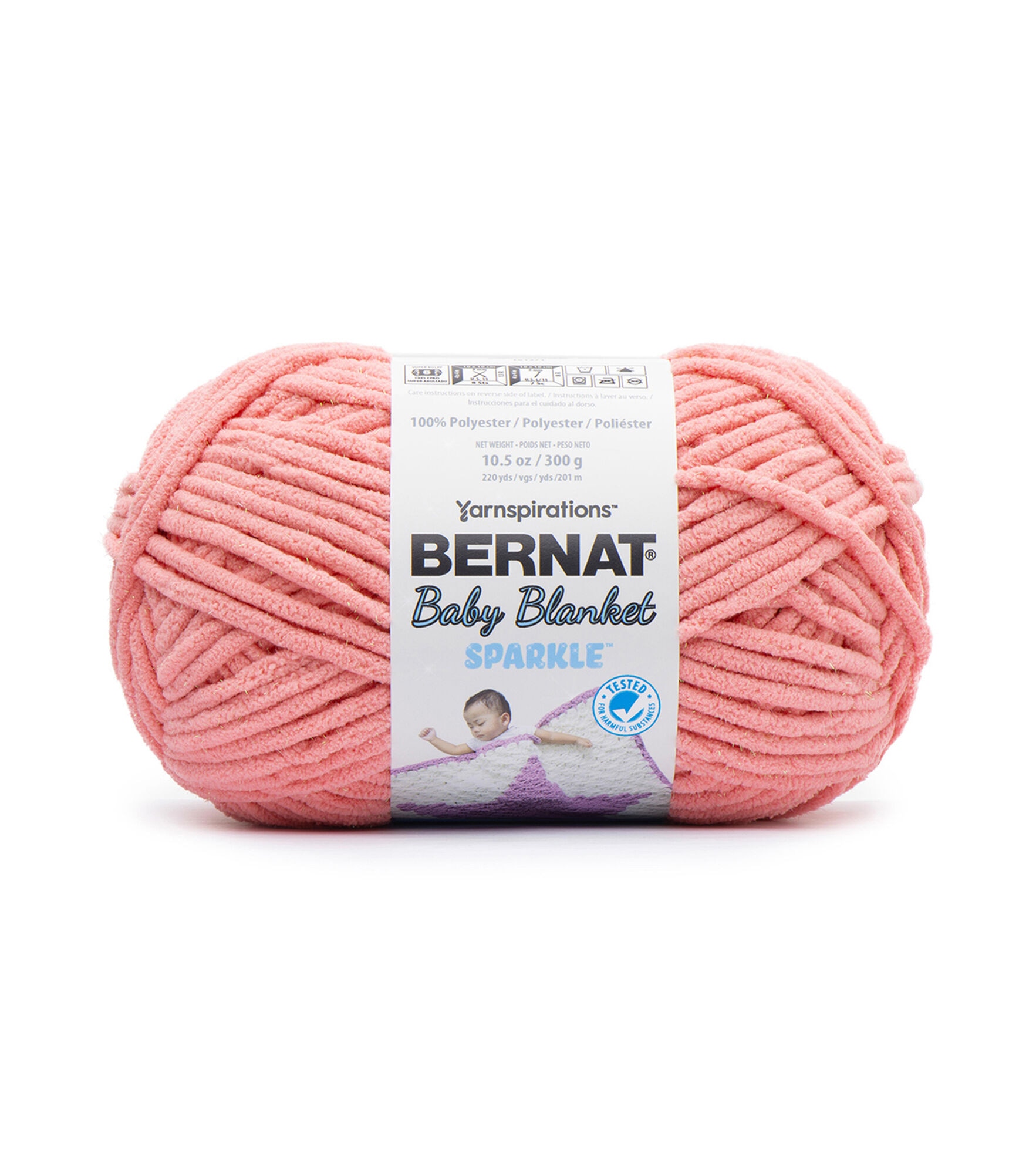 Bernat Baby Blanket Sparkle 220yds Super Bulky Polyester Yarn, Rose Glow, hi-res